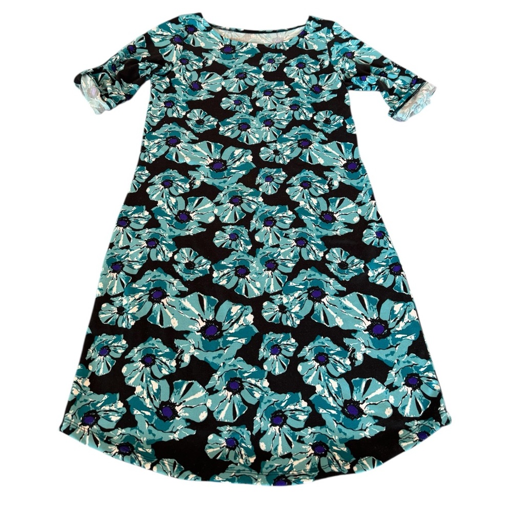 SOYBU‎ Women’s Floral Patterned Dress Blue Black 3/4 Sleeve Size Medium